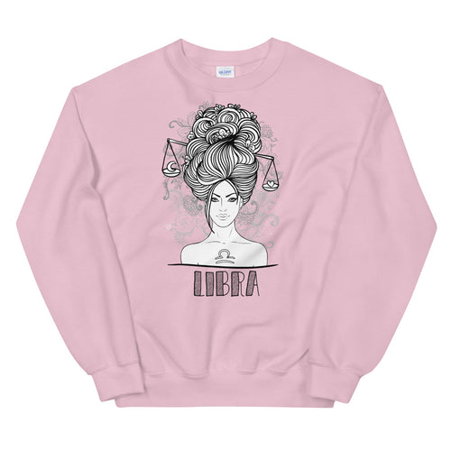 Libra Sweatshirt | Pink Crewneck Libra Zodiac Pullover Sweatshirt