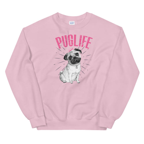 Pug Sweatshirt | Pink Pug Life Crewneck Sweatshirt for Dog Lovers