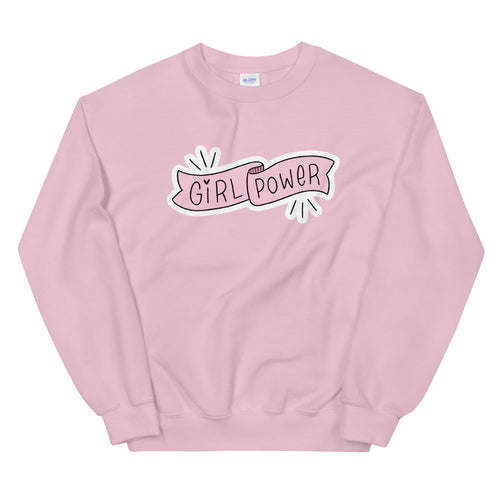 Girl Power Pink Ribbon Sticker Crewneck Sweatshirt