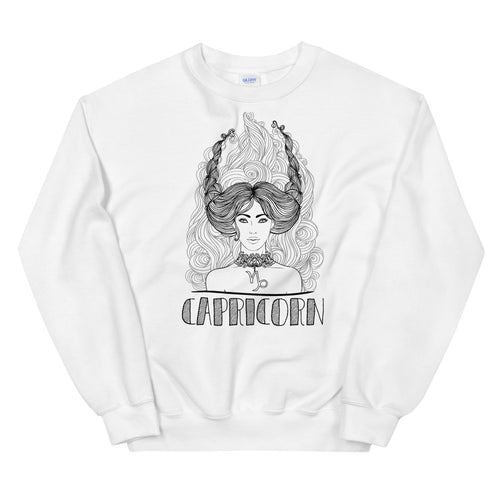 White Capricorn Zodiac Pullover Crewneck Sweatshirt for Women