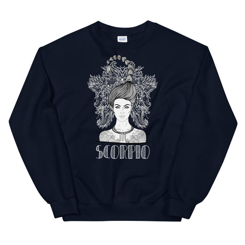 Navy Scorpio Zodiac Sign Pullover Crewneck Sweatshirt for Women