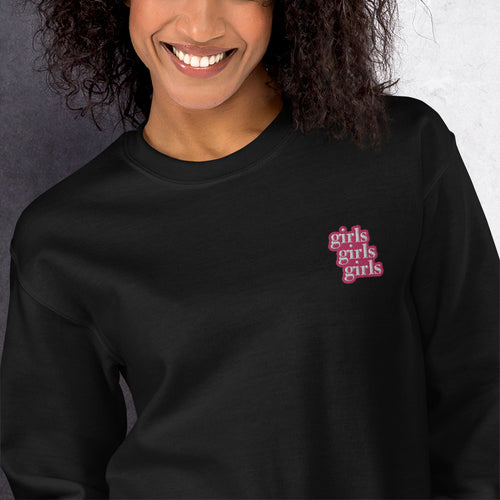 Girls Girls Girls Embroidered Pullover Crewneck Sweatshirt for Women