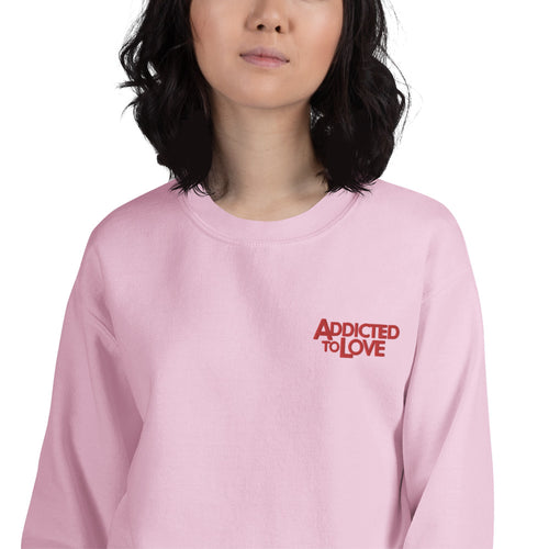 Addicted to Love Pink Sweatshirt Embroidered Pullover Crewneck
