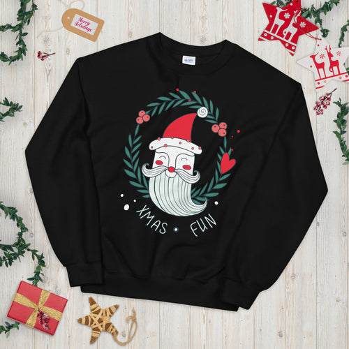 Santa Wreath Xmas Fun Pullover Crewneck Sweatshirt for Women