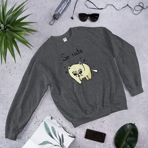 So Cute Cat Drawing Crewneck Sweatshirt for Women
