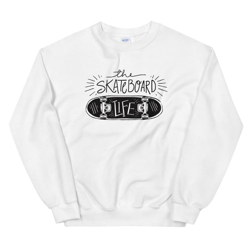 White Skateboard Life Pullover Crewneck Sweatshirt Women