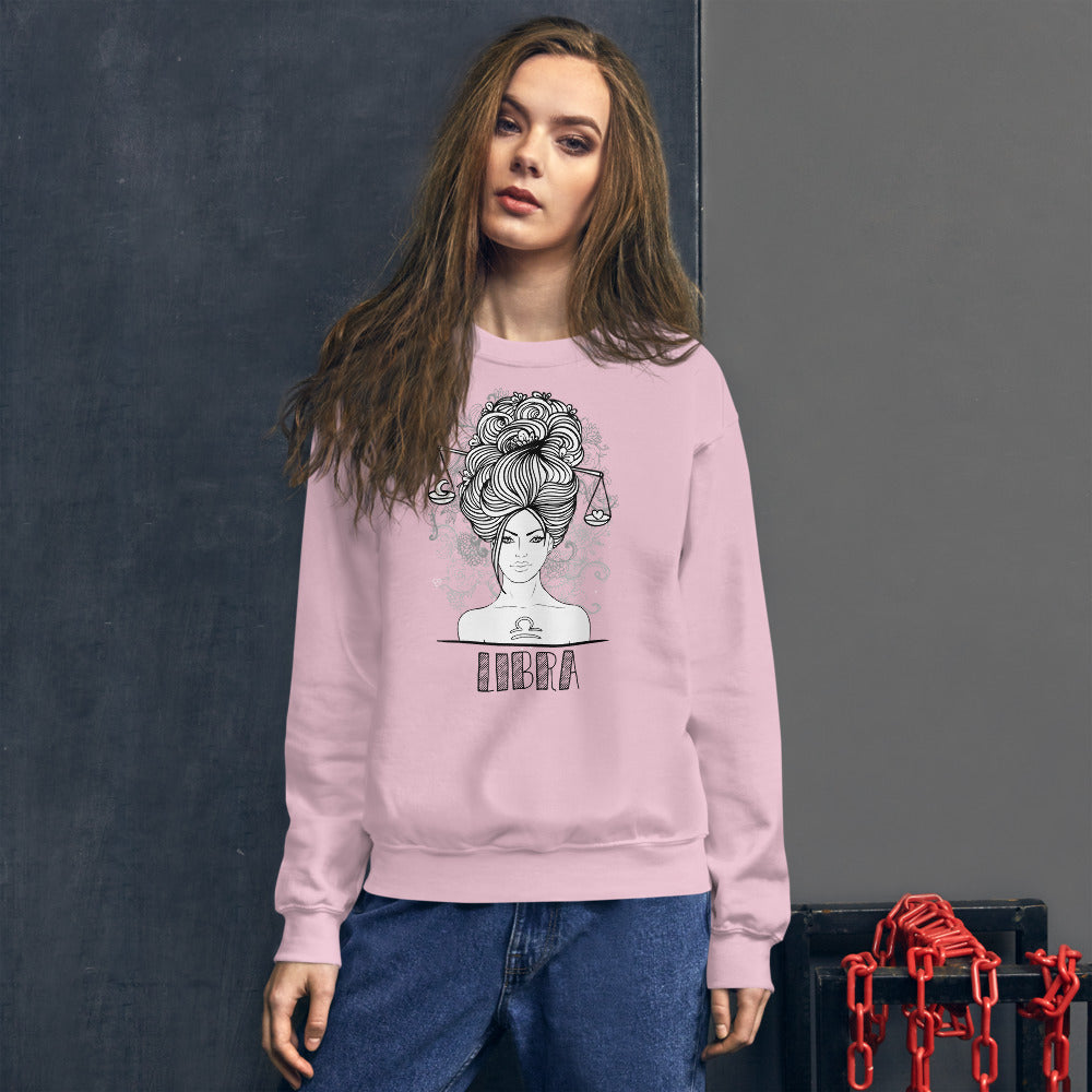 Libra Sweatshirt | Pink Crewneck Libra Zodiac Pullover Sweatshirt