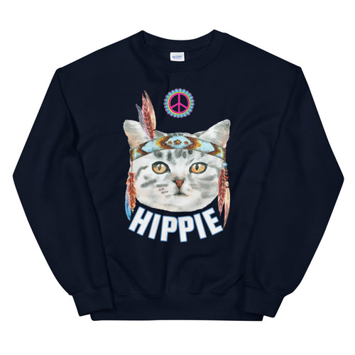 Peace Sign Hippie Cat Crewneck Sweatshirt for Women