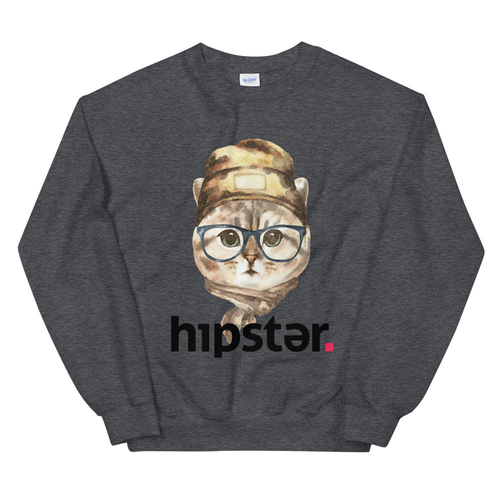 Hipster Cat Art Drawing Graphic Meme Crewneck Sweatshirt