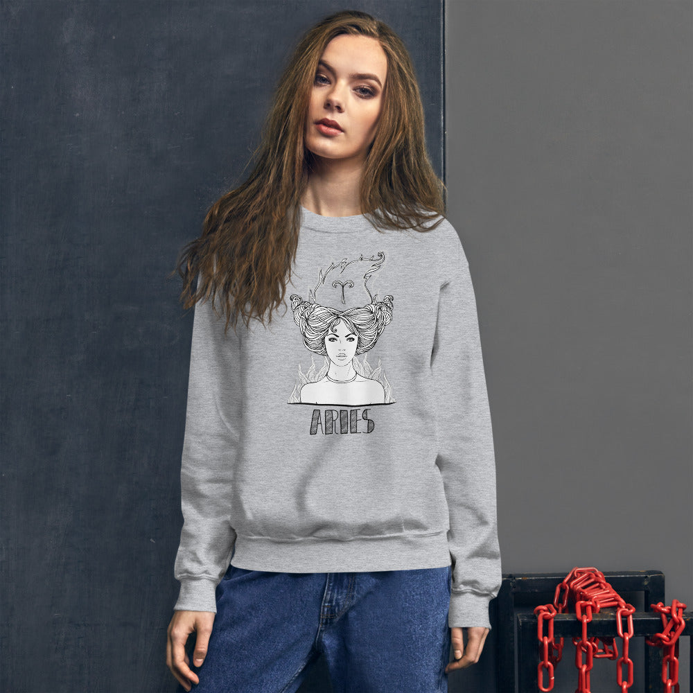 Grey Aries Astrology Pullover Crewneck Sweatshirt for Women