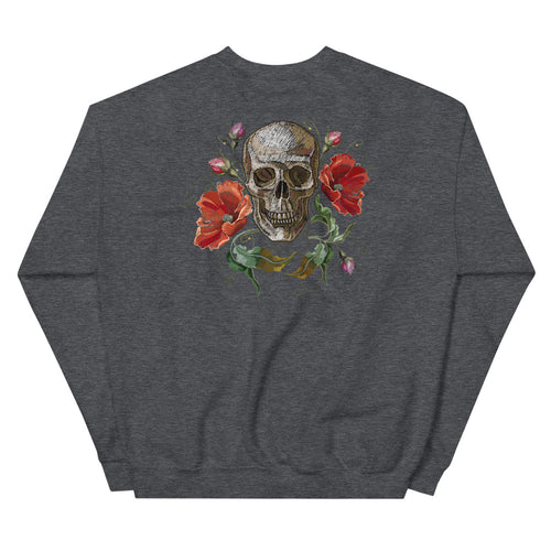 Rose Skull Sweatshirt | Dark Grey Skull with Roses Sweatshirt for Women