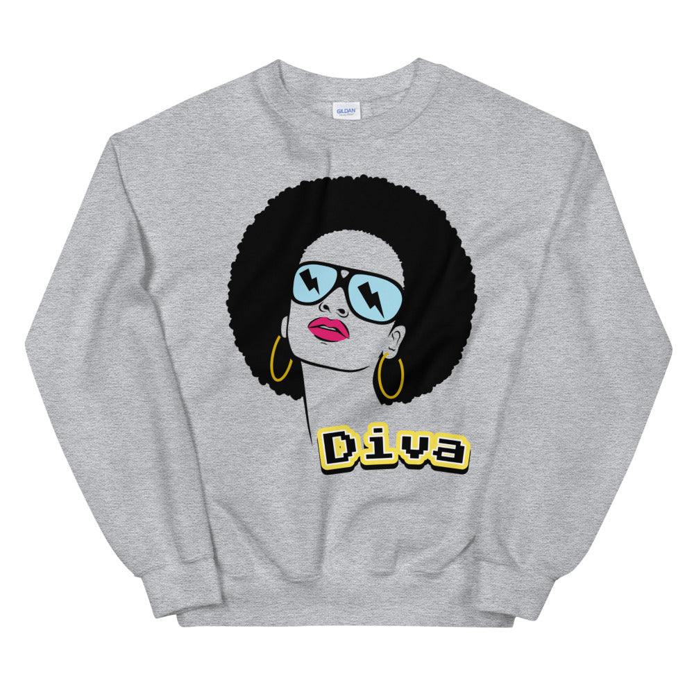 Diva Afro Girl Hip Hop Crewneck Sweatshirt for Women