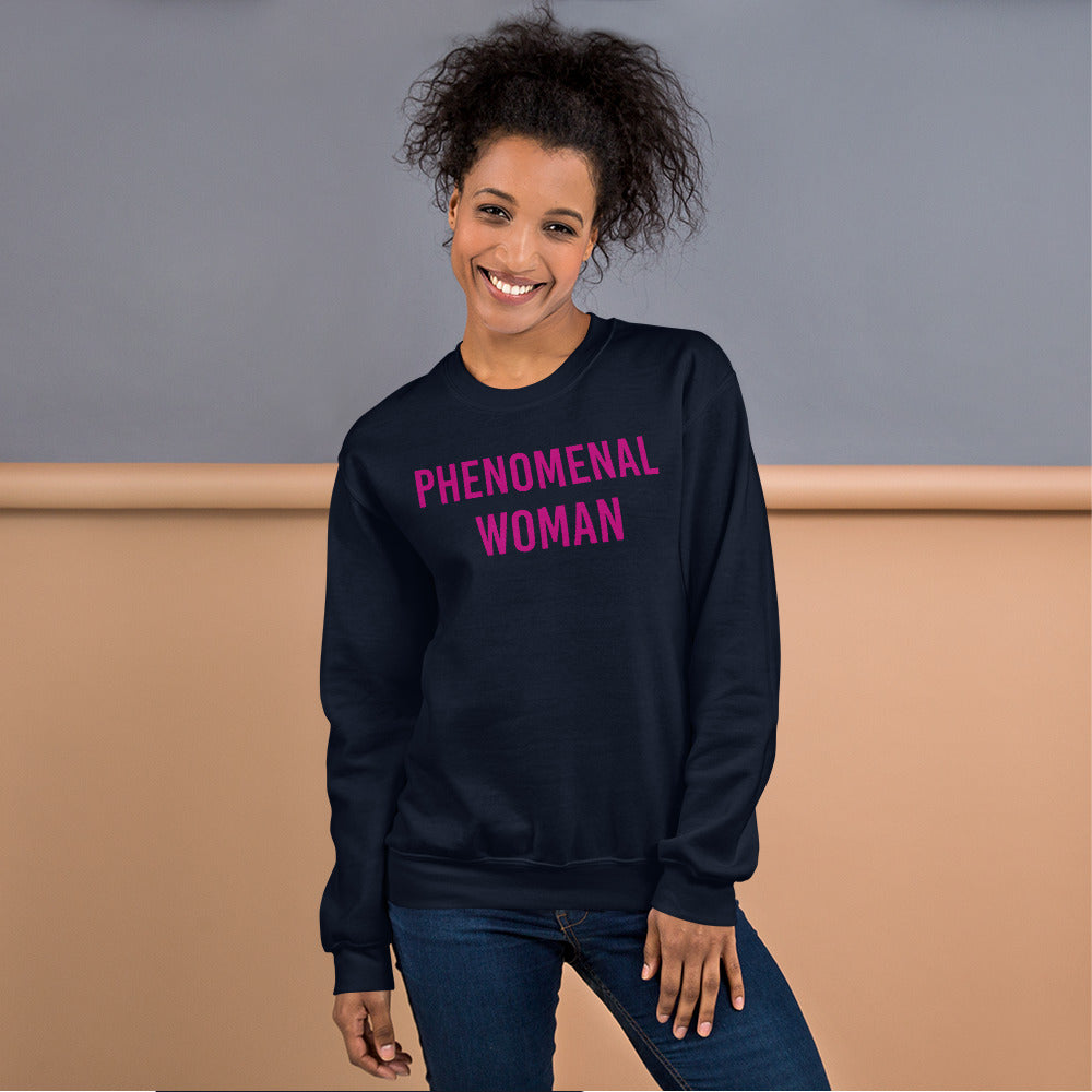 Navy Phenomenal Woman Pullover Crewneck Sweatshirt for Women