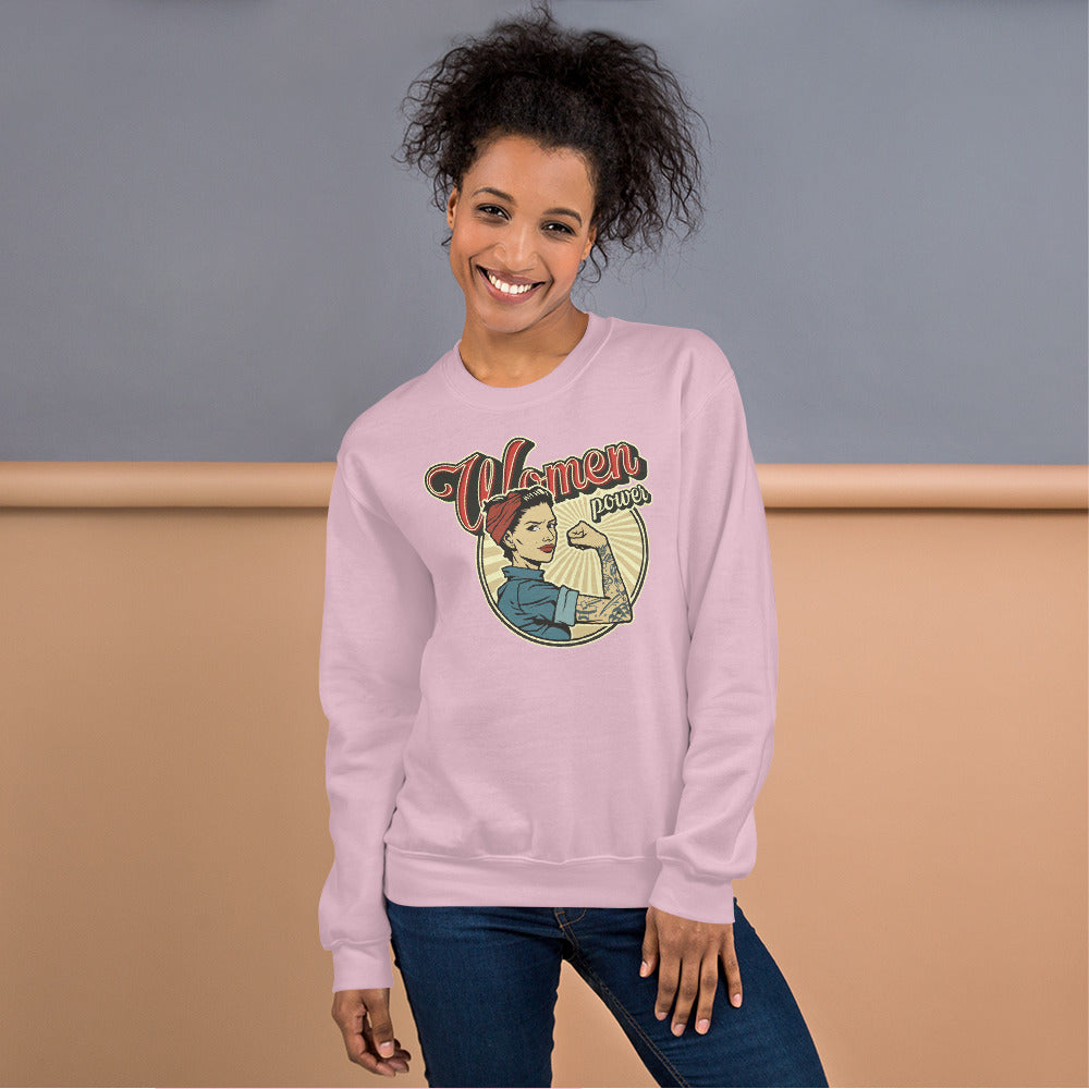 Pink Woman Power Vintage Pullover Crewneck Sweatshirt