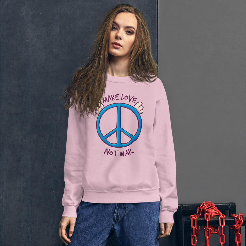 Peace Sweatshirt | Pink Make Love, Not War Peace Slogan Crewneck