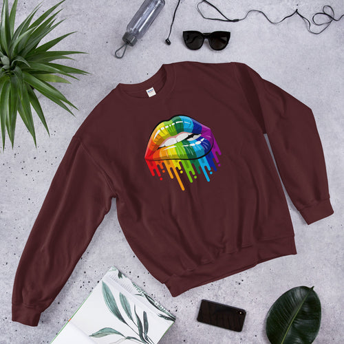 Rainbow Dripping Lips Graphic Crewneck Sweatshirt