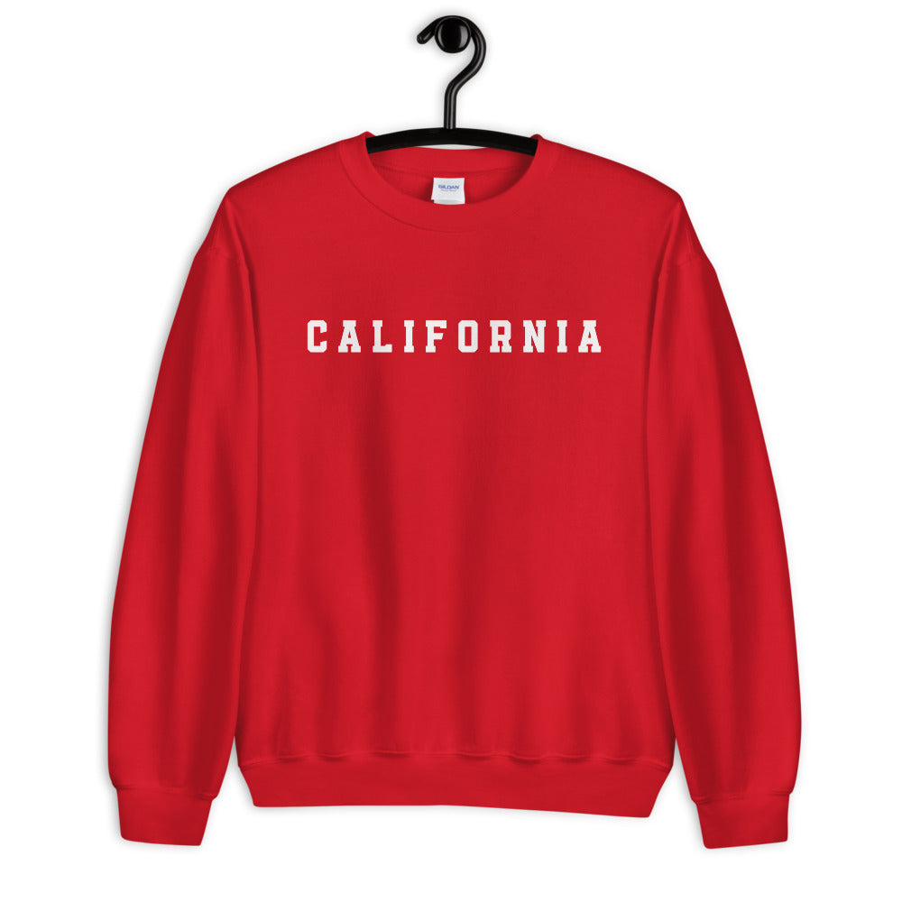 Red California Sweatshirt Womens Pullover Crew Neck