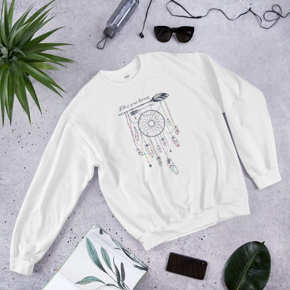 Follow Your Dreams Sweatshirt | White Boho Style Dream Catcher Sweatshirt