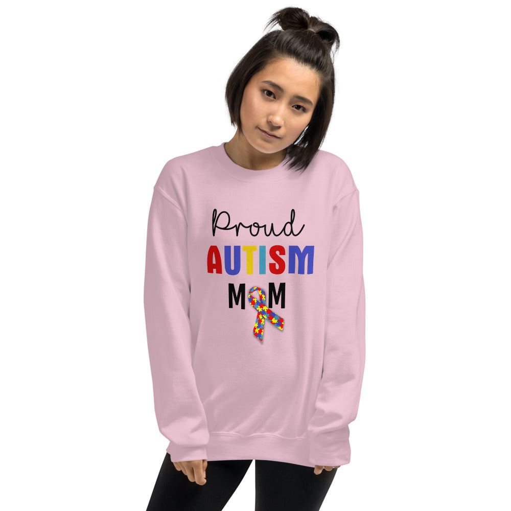 Pink Cute Autism Mom Pullover Crewneck Sweatshirt Women