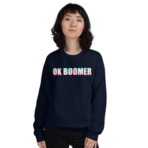 Navy Blue Ok Boomer Pullover Crewneck Sweatshirt for Women