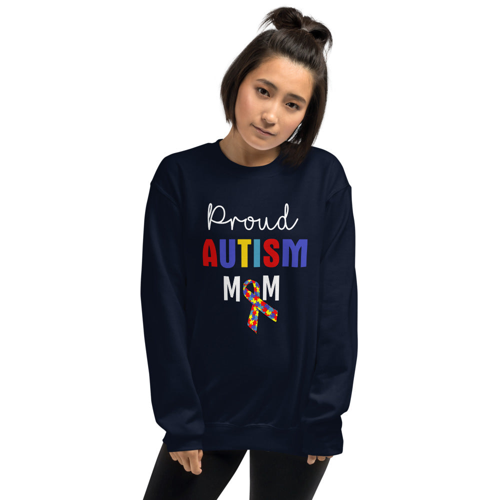 Navy Proud Autism Mom Printed Pullover Crewneck Sweatshirt