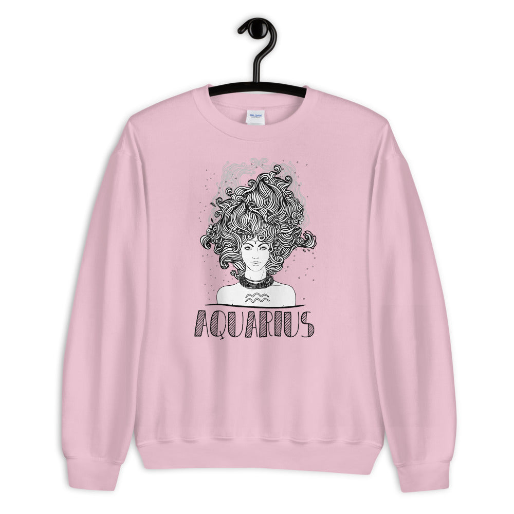Pink Aquarius Astrology Pullover Crewneck Sweatshirt for Women