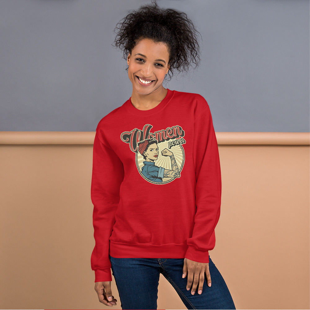 Red Woman Power Vintage Pullover Crewneck Sweatshirt