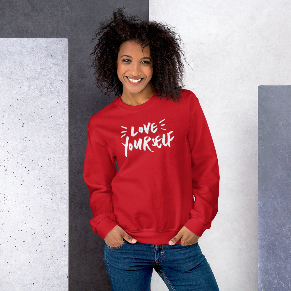 Red Love Yourself Pullover Crewneck Sweatshirt for Women