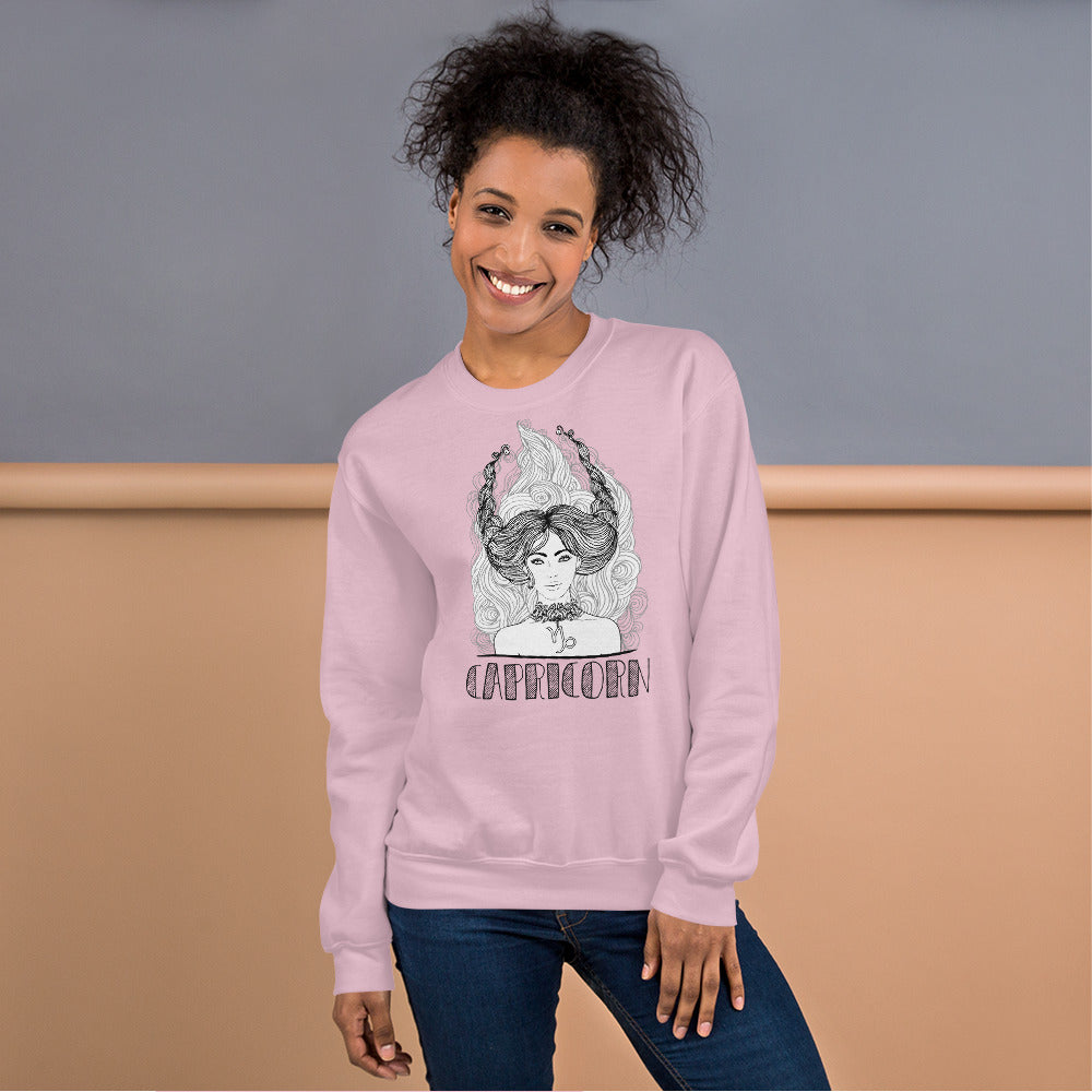 Pink Capricorn Zodiac Pullover Crewneck Sweatshirt for Women