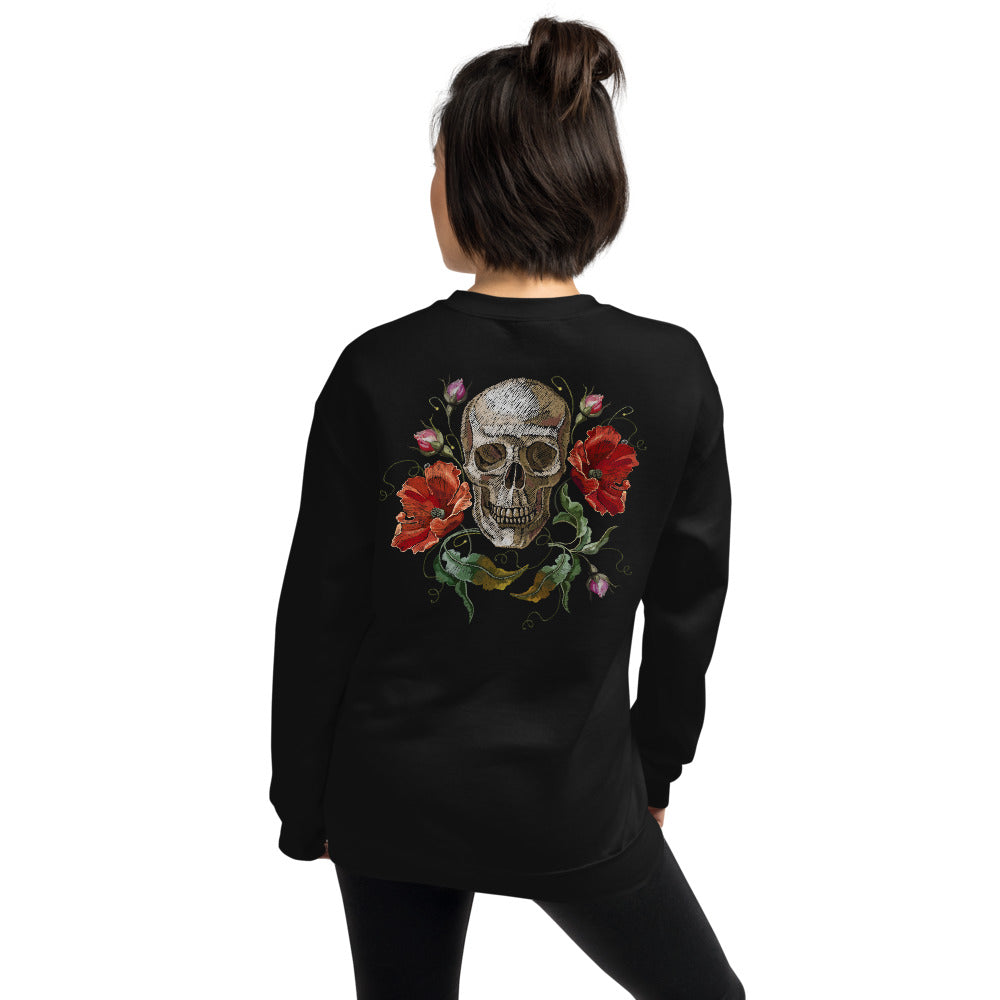 Rose Skull Sweatshirt | Black Skull with Roses Sweatshirt for Women