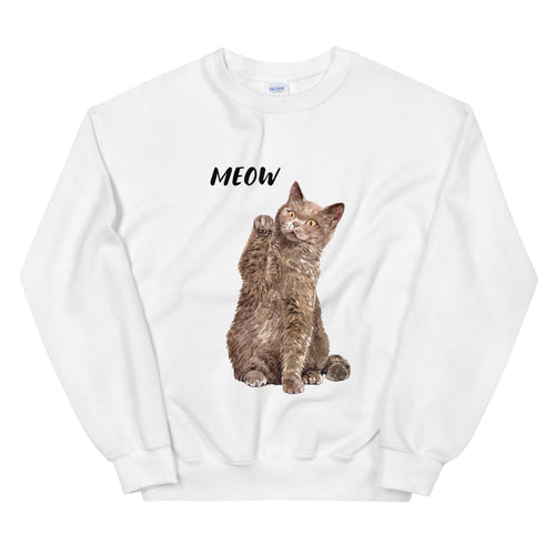 Meow Fluffy Brown Cat Crewneck Sweatshirt for Women