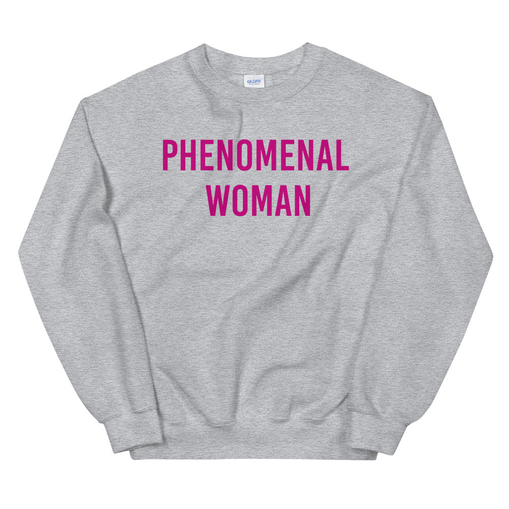 Grey Phenomenal Woman Pullover Crewneck Sweatshirt for Women