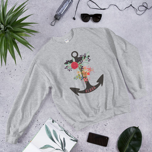 Aloha Ship Anchor With Flowers Crewneck Sweatshirt