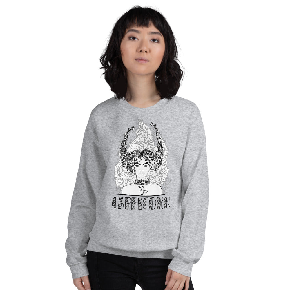 Grey Capricorn Zodiac Pullover Crewneck Sweatshirt for Women