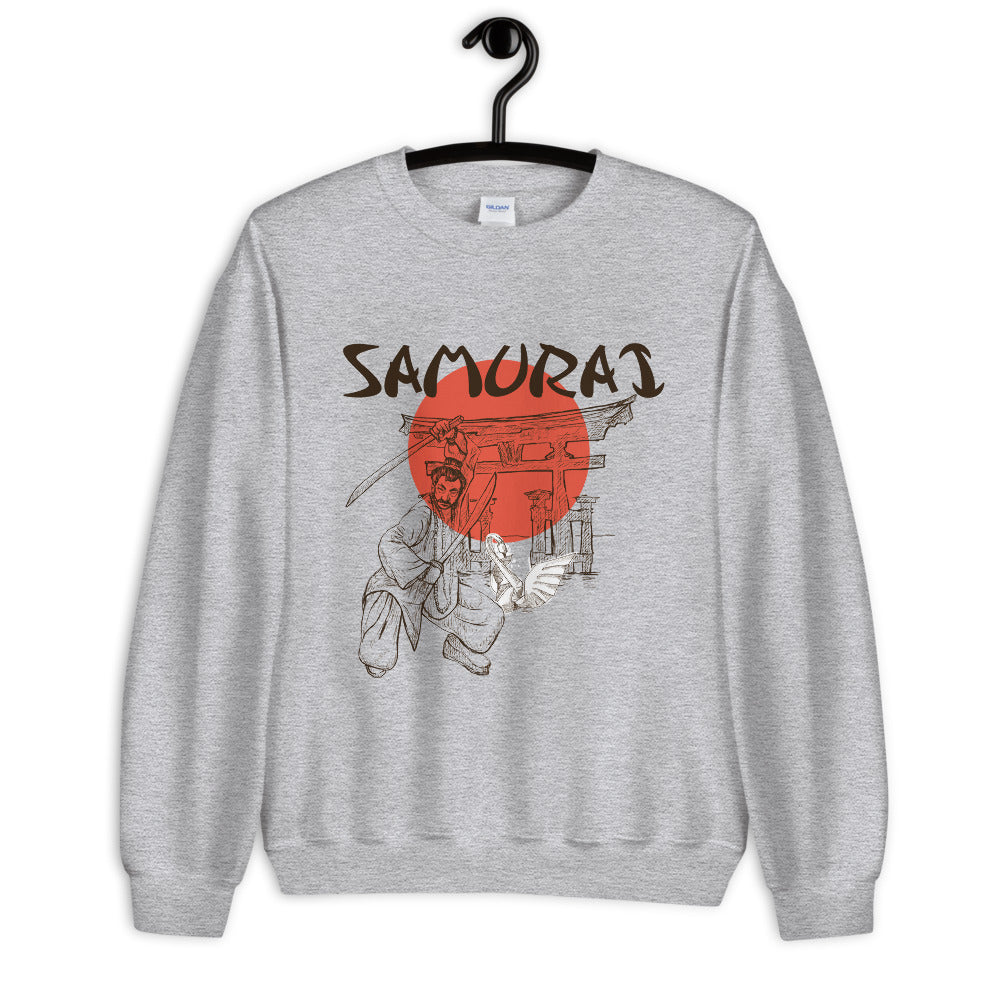 Japanese Red Moon Samurai Crewneck Sweatshirt for Women