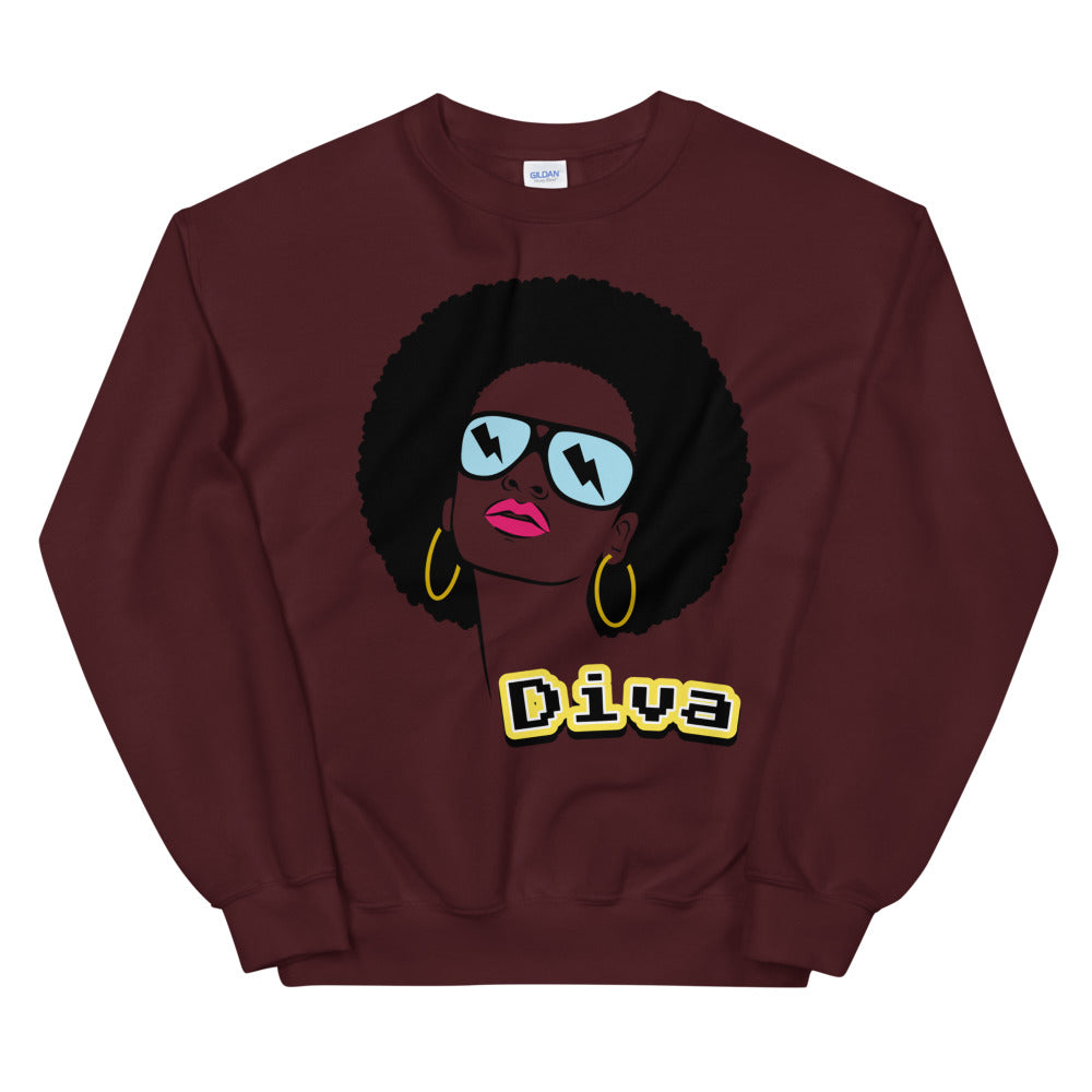 Diva Afro Girl Hip Hop Crewneck Sweatshirt for Women