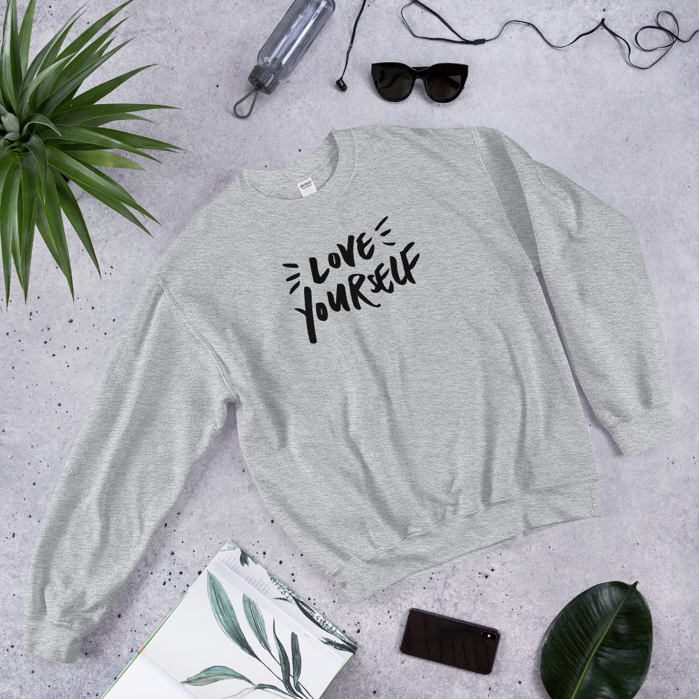 Grey Love Yourself Pullover Crewneck Sweatshirt for Women