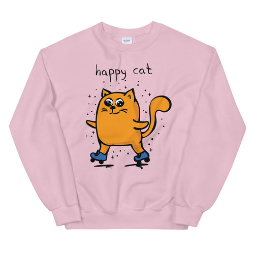 Happy Cat Sweatshirt | Skating Happy Kitten Crewneck for Women