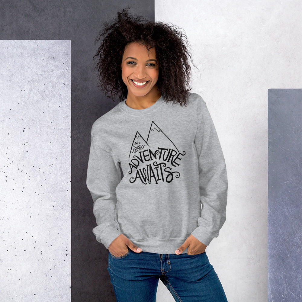 A Grand Adventure Awaits Sweatshirt | Grey Crewneck Sweatshirt for Women