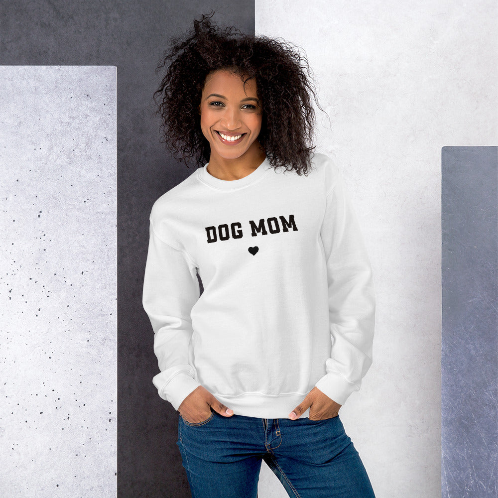 White Dog Mom Pullover Crewneck Sweatshirt for Women