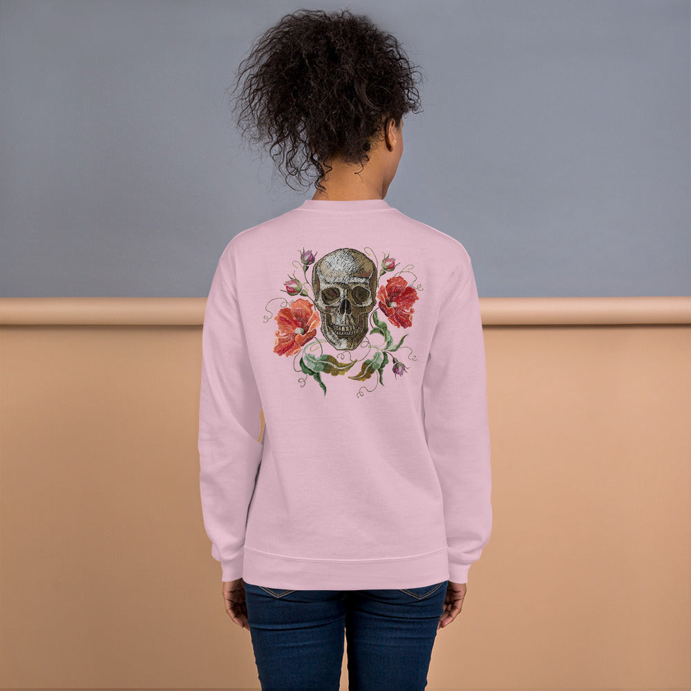 Rose Skull Sweatshirt | Pink Skull with Roses Sweatshirt for Women