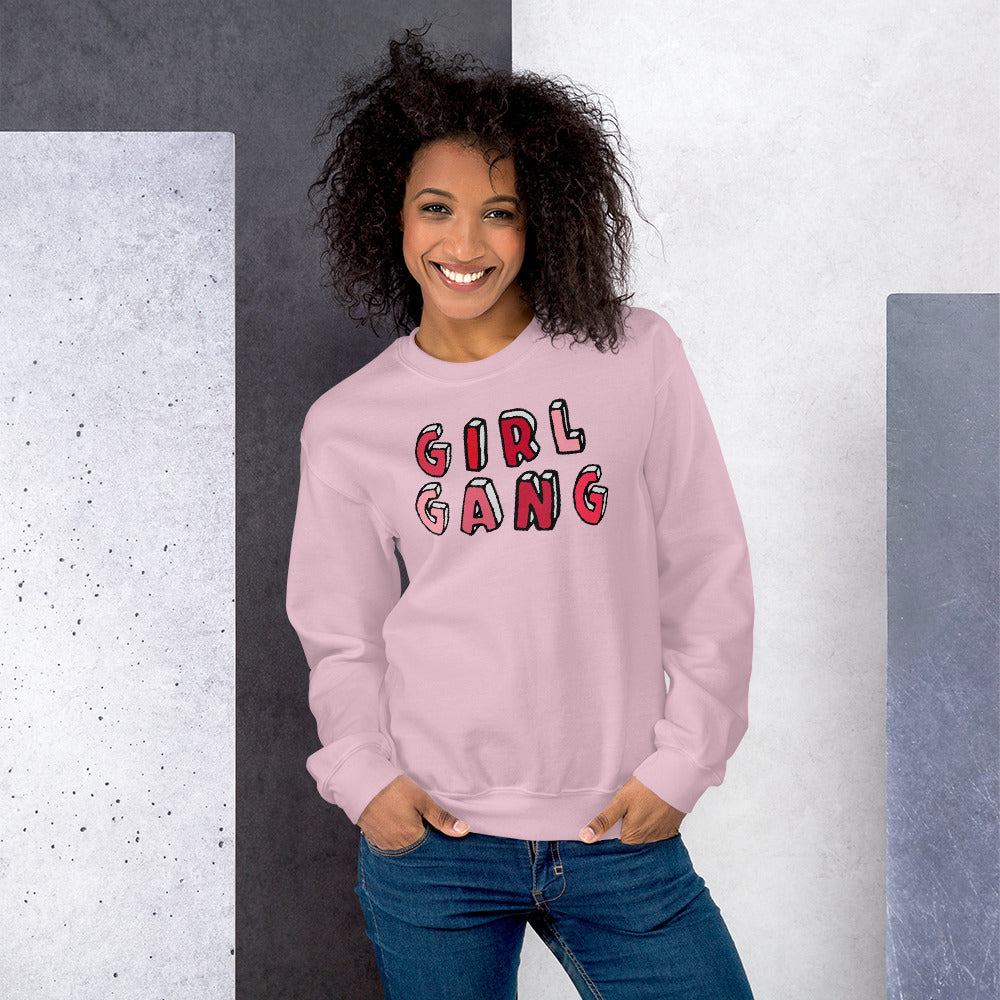 Girl Gang Sweatshirt | Pink Girl Gang Pullover Crewneck Sweatshirt for Women