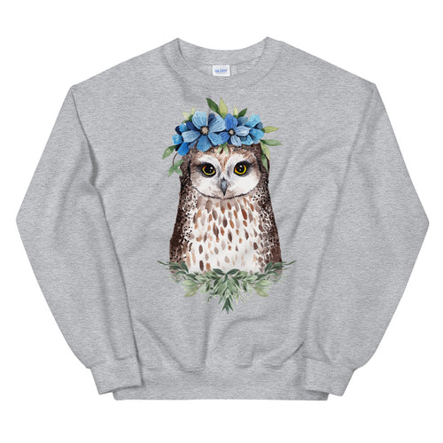 Owl Sweatshirt | Flower Crown Owl Sweatshirt for Women in Black