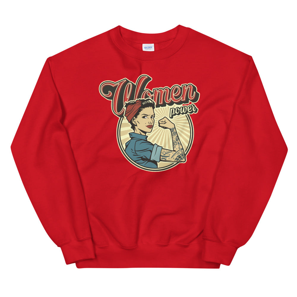 Red Woman Power Vintage Pullover Crewneck Sweatshirt