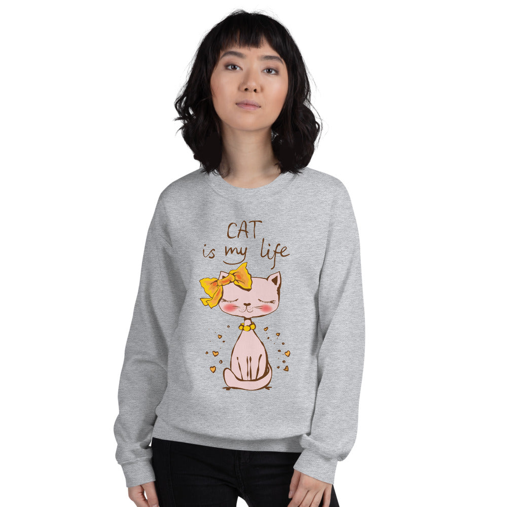 Cat is My Life Crewneck Sweatshirt for Women