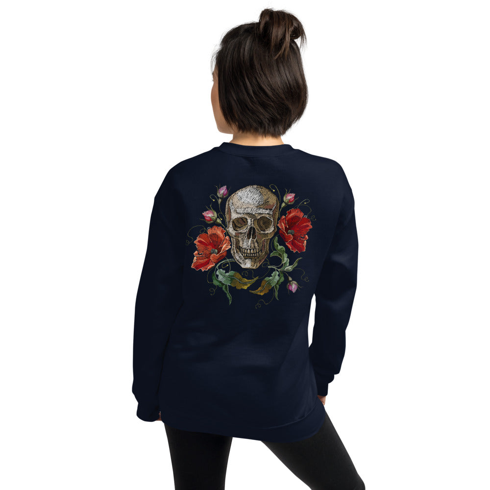 Rose Skull Sweatshirt | Navy Skull with Roses Sweatshirt for Women
