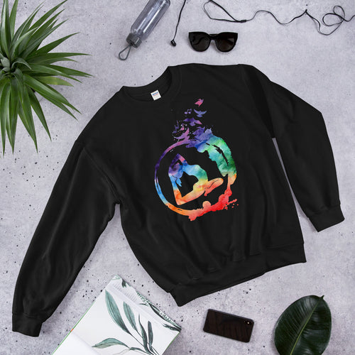 Watercolor Rainbow Yoga Crewneck Sweatshirt for Women