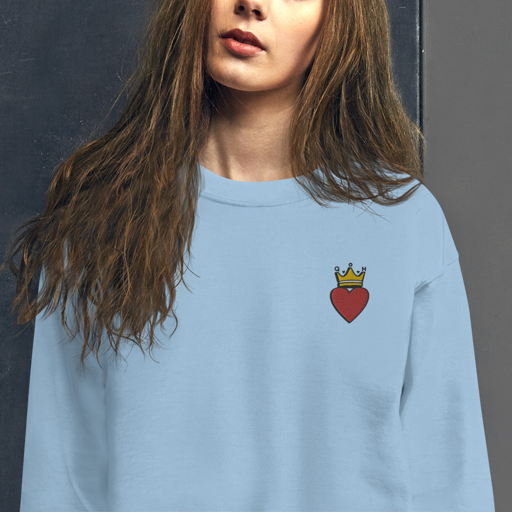 Queen of Hearts Women's Embroidered Pullover Crewneck Sweatshirt