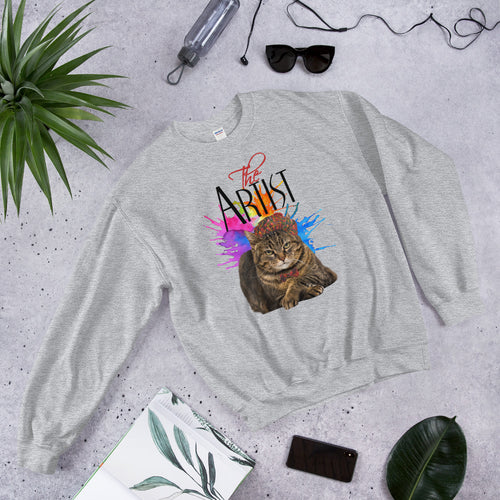 The Artist Cat Painter Crewneck Sweatshirt for Women