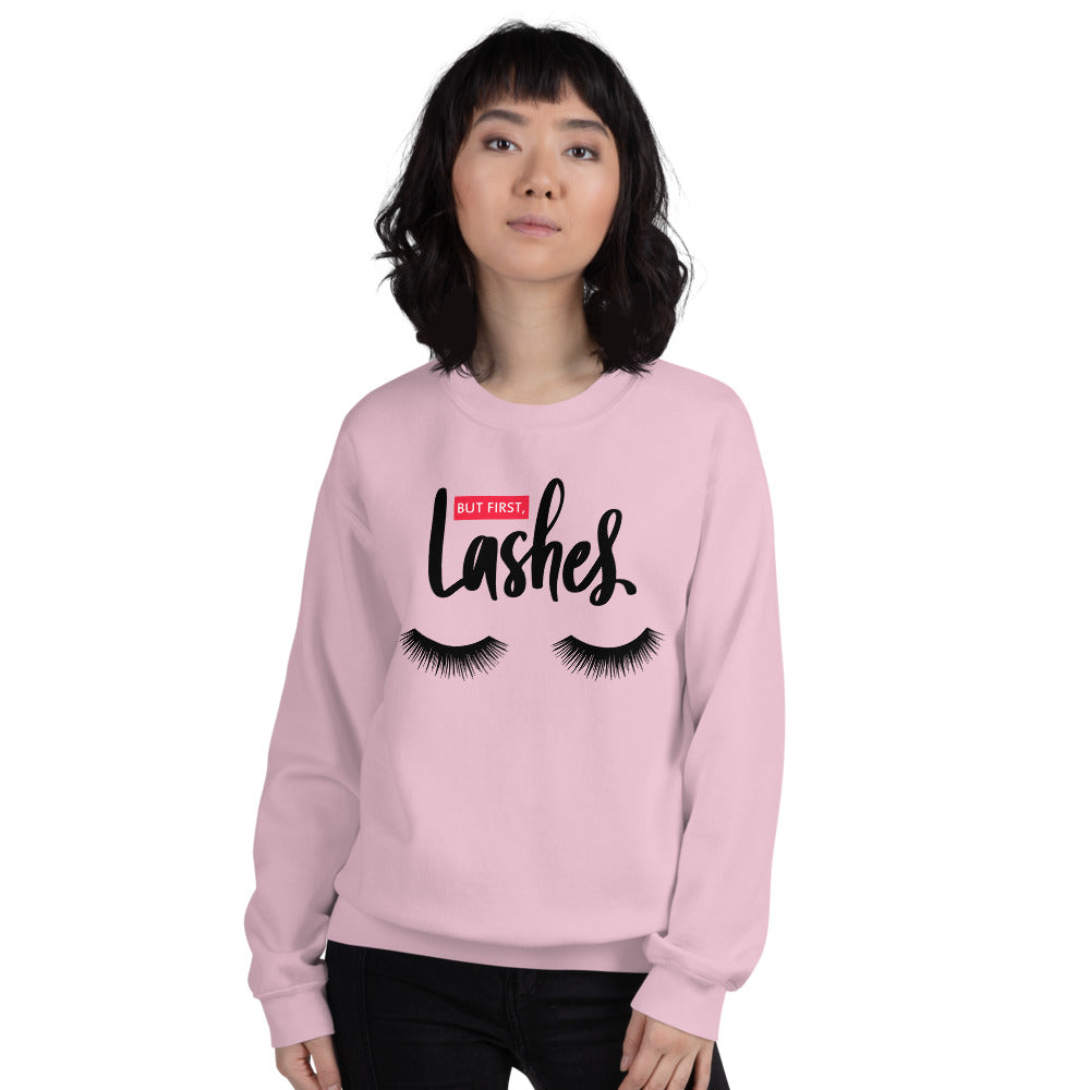 Pink But First Lashes Makeup Lover Pullover Crewneck Sweatshirt